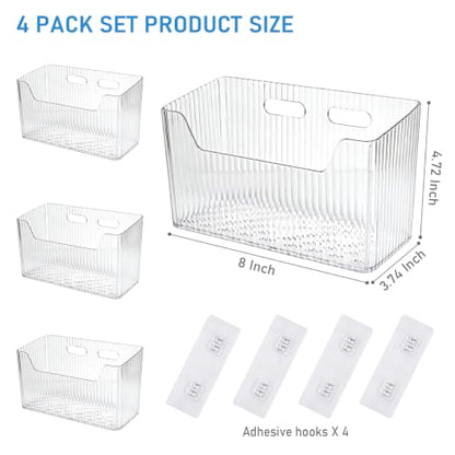 4 Pack Cabinet Door Organizer, Adhesive Wall Mounted Stackable Clear Storage Basket for Kitchen, Bathroom, Pantry, Under Sink, Office, Tabletop, and Cabinet Door Organization