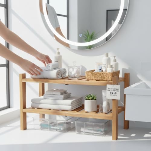 2-Tier Acacia Wood Stackable Shoe Rack - Brush Teak - color: Teak
