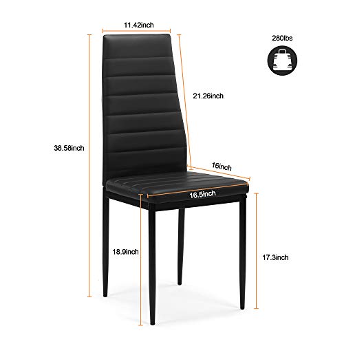 Dining Chair Set for 4 Space Saving Stackable Chairs with Comfortable Seat and Back Support for Small Dining Areas (Black + PU) - color: Black + Pu