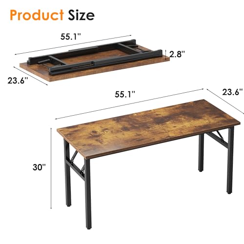 Need Computer Desk Office Desk 55 inches Folding Table Computer Table Workstation No Install Needed, Rustic Brown - color: Rustic Brown, size: 55 inches