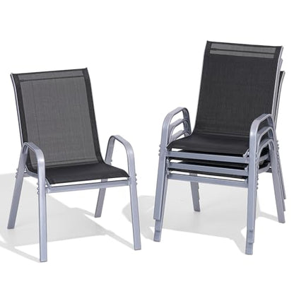 Patio Chairs Set of 4, All Weather Outdoor Dining Chairs | Stackable Dining Furniture Set, Breathable, High Back, Lawn, Garden, Backyard, Poolside Furniture - color: Black