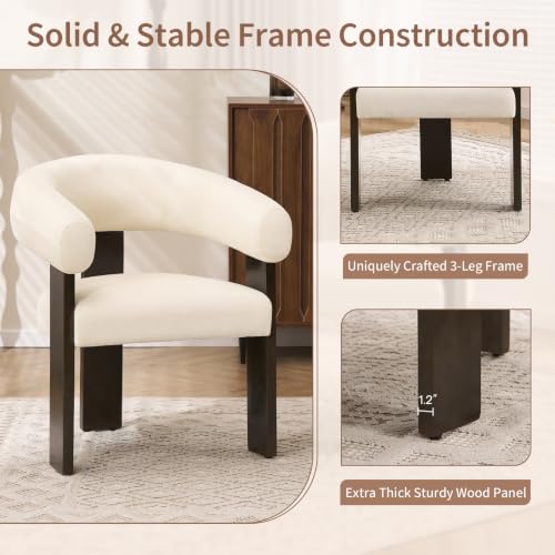 Modern Accent Chair, Barrel Armchair, U-Shaped Backrest, White | Barrel Accent Chair, Upholstered Arm Chair, Ergonomic Curved Back, Soft Chenille, Solid Wood Legs, Living Room, Bedroom - color: White