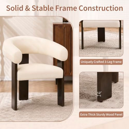 Modern Accent Chair, Barrel Armchair, U-Shaped Backrest, White | Barrel Accent Chair, Upholstered Arm Chair, Ergonomic Curved Back, Soft Chenille, Solid Wood Legs, Living Room, Bedroom - color: White
