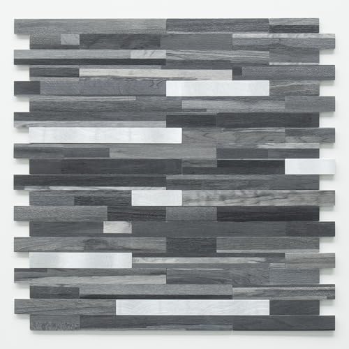 DICOFUN 10-Sheet Peel and Stick Backsplash Tile, Black & Grey Wood Look PVC Mixed Metal Stick on Backsplash Tiles for Kitchen, 9.4 sq.ft - color: Black Wood and Metal Silver, size: 10 Sheets, 12’’x12’’x0.12’’