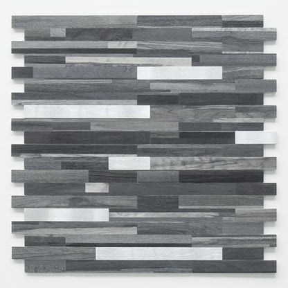 DICOFUN 10-Sheet Peel and Stick Backsplash Tile, Black & Grey Wood Look PVC Mixed Metal Stick on Backsplash Tiles for Kitchen, 9.4 sq.ft - color: Black Wood and Metal Silver, size: 10 Sheets, 12’’x12’’x0.12’’