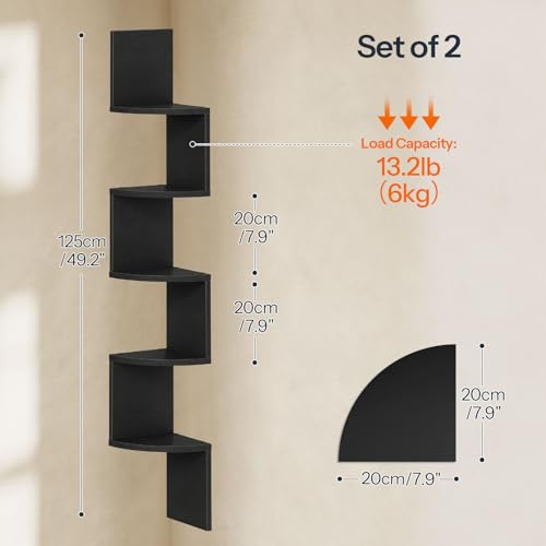 HOOBRO Corner Shelf Wall-Mounted, Set of 2 Floating Corner Shelves for Wall, 5-Tier Corner Bookshelves for Living Room, Bedroom, Bathroom, Home Office, Black BK26BJP201 - color: Black, size: 49.2 Inches