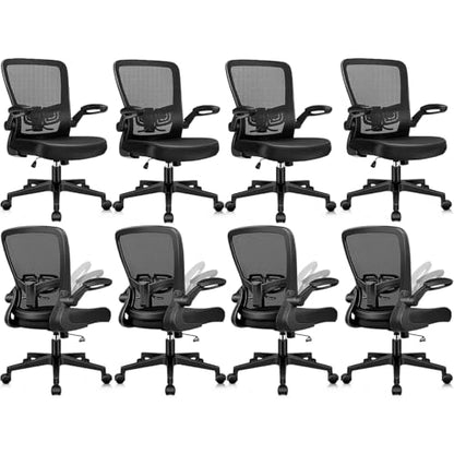 Desk Chairs with Wheels, Ergonomic Mesh Office Chair Adjustable Height and Swivel Lumbar Support Home Office Chair with Flip Up Armrests (8PK) - color: Black, size: 8PK