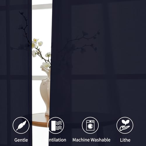 CUCRAF Navy Blue Sheer Curtains 95 Inches Long 2 Panels Set, Semi Sheer Rod Pocket Window Treatment Voile Drapes for Living Room Bedroom(37''W x 95''L, Navy Blue) - color: Navy Blue, size: 37"W x 95"L (Pack of 2)