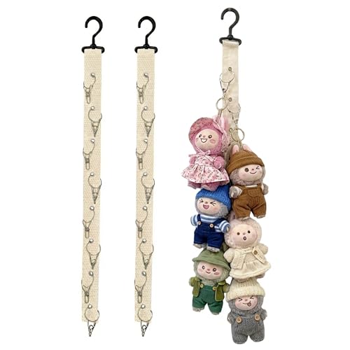 Plush Doll Hanging Storage Rope Display Rack with 8 Clips – Wall Hanging Organizer for Keychain Plushies, Mini Toys– Holds up to 3kg (2 PCS White) - color: 2 PCS White