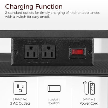 MAHANCRIS Bakers Rack with Power Outlet, Microwave Stand with Hooks, Multifunctional Storage Rack, Coffee Bar with Enclosure, Kitchen Storage Shelf, for Kitchen, Dining Room, Black BRHB40E01 - color: Black
