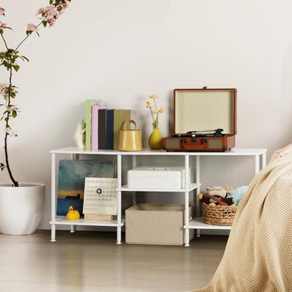 White TV Stand Bedroom with Power Outlets, Small Entertainment Center Stand with Open Storage Shelves for TVs up to 50 Inch, Wood TV Media Console Table with for Living Room, Bedroom - color: White
