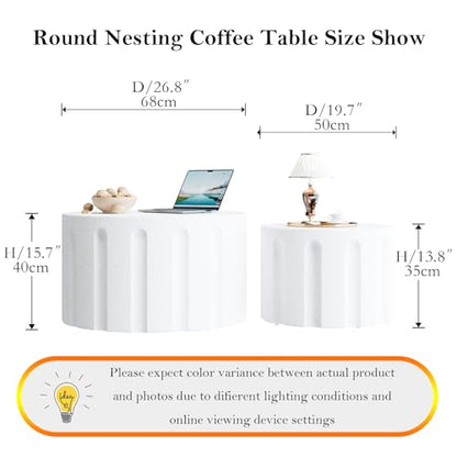 Nesting Coffee Table Set of 2 with Non-Slip Feet (White 26.8+19.7in) | Modern White Matte Spray Paint Accent End Table Set No Assembling for Living Room - color: White 26.8+19.7in