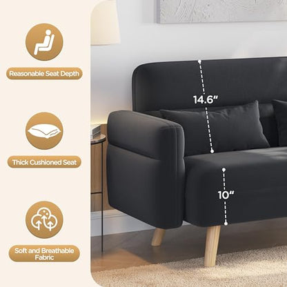 Yaheetech 46" Small Sofa Compact Modern Couch with Wood Legs, Dark Gray | Loveseat Small Sofa in Fabric 2 Seater Couch Features Wood Legs, Lumbar Pillows, Easy Assembly for Living Room, Bedroom, Dorm - color: Dark Gray
