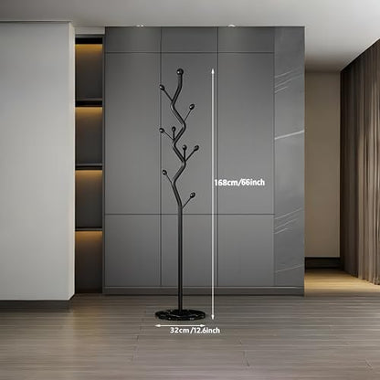 Black Tree Meta Coat Rack with Marble Base Freestanding Hall Tree | Multi-Hook Entryway Organizer for Hallway, Bedroom, Living Room (All Black) - color: All Black