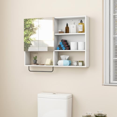 Bathroom Wall Cabinet with Mirror & Towel Bar, White - color: White-with Mirror