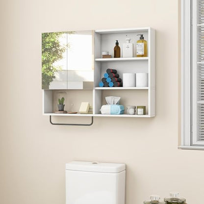 Bathroom Wall Cabinet with Mirror & Towel Bar, White - color: White-with Mirror