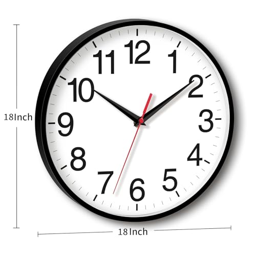 Wall Clock Analog 18 Inch Black Battery Operated Silent Clock | Large, Easy To Read, Non Ticking, Round, Accurate, Kitchen, Living Room, Classroom, Office, School - color: A_black, size: 18 Inch