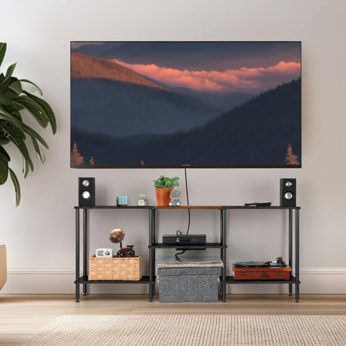 OYEAL Black Bedroom TV Stand with Power Outlets up to 50 inch TV, Small Entertainment Center Stand with Storage Modern Media TV Console Table for Living Room Bedroom - color: Black