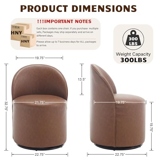 HNY Upholstered Kitchen & Dining Room Barrel Chair, Mid Century Modern Round Leather Dining Chair, 360 Degree Swivel Comfy Armless Accent Makeup Vanity Side Chair for Bedroom Living Room, Brown - color: Brown