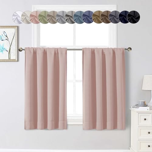 Blush Cafe Blackout Curtains 36 Inch Length 2 Panels Set, Soft Solid Thermal Insulated Room Darkening Small Window Curtains for Kitchen Bathroom Basement, Blush, Each, 40" Wx36 L - color: Blush, size: 40"W x 36"L (Pack of 2)