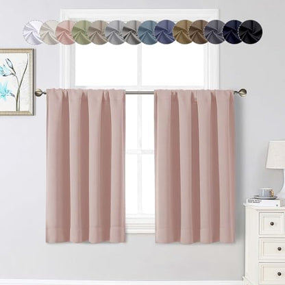 Blush Cafe Blackout Curtains 36 Inch Length 2 Panels Set, Soft Solid Thermal Insulated Room Darkening Small Window Curtains for Kitchen Bathroom Basement, Blush, Each, 40" Wx36 L - color: Blush, size: 40"W x 36"L (Pack of 2)