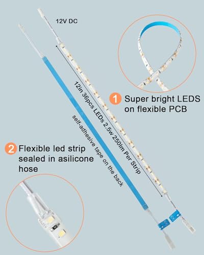 Cefrank LED Under Shelf Lighting Kit, (8) Linkable 12-Inch Light Strips Set, 20W 2000lm Daylight White, Flexible & Durable for Bookcases, Cabinets, Pantries, Showcase, Closet (Cool White) - color: White