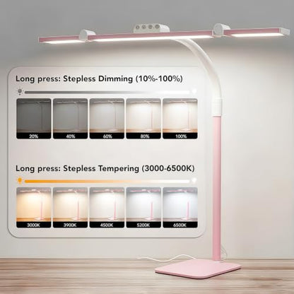 LED Desk Lamp for Home Office with Base, 28.2" Adjustable Gooseneck Swing Arm Bright Desk Light, Dimmable Architect Table Lamp for Desktop Computer Light, Reading, Study, Workbench（Pink） - color: Pink