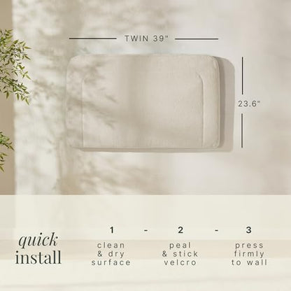 Hearth & Harbor Wall Mounted Twin Headboard Only, Bed Headboard Twin Size | Easy Assemble, Floating Peel & Stick, Upholstered Boucle, 3D Stitched Wall Panels, 5 Strips of 3M Tape Included, Linen - color: 02-linen, size: Twin