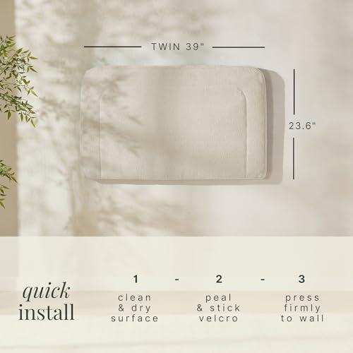 Hearth & Harbor Wall Mounted Twin Headboard Only, Bed Headboard Twin Size | Easy Assemble, Floating Peel & Stick, Upholstered Boucle, 3D Stitched Wall Panels, 5 Strips of 3M Tape Included, Linen - color: 02-linen, size: Twin