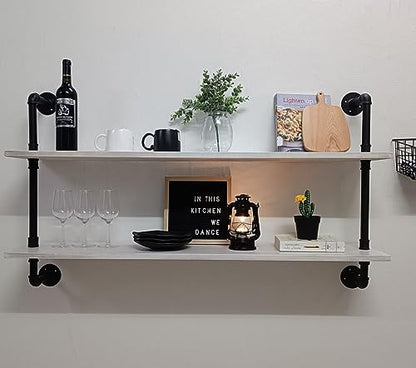 HDDFER Floating Shelves for Wall Bookshelf Industrial Pipe Shelving Shelves Natural Wood Planks 48 inch Rustic Wall Shelves Hanging Bookshelves Farmhouse Kitchen Shelving - color: White, size: 2Tier48in