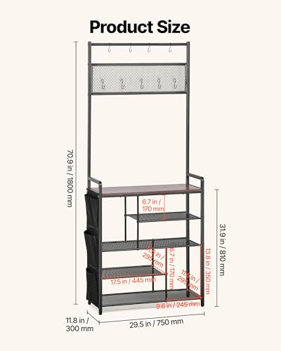 VEVOR Hall Tree, 70.9 in Coat Rack with Shoe Storage, Freestanding 4-Tier Shoe Rack Organizer with Hooks, Side Pocket and Wire Shelf, Steel Frame Entrance Coat Holder for Entryway, Bedroom, Closet - size: High Shoe Rack