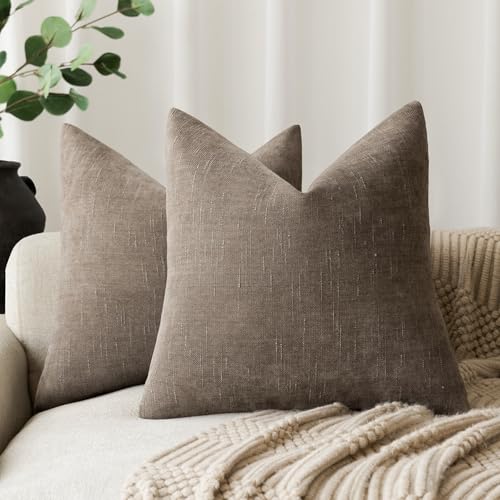 Foindtower Pack of 2 Soft Textured Chenille Throw Decorative Pillow Covers Square Accent Solid Cushion Cover Cozy Farmhouse Pillow Case with Zipper for Couch Sofa Bedroom Living Room 16x16 Inch, Taupe - color: Taupe Grey, size: 16" x 16" (Pack of 2)