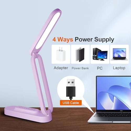 Giryuhd LED Desk Lamp for Office Home & Battery Operated Lamp Rechargeable Lamp Foldable & Portable Light, LED Desk Light Strip, 3 Brightness Dimmable Small Desk Lamp Wireless Reading Lamp - color: Purple