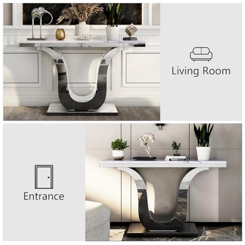 Silver Console Table, White and Silver Living Room Sofa Table, 50" Modern Console Table for Entryway, Living Room, Office, Foyer, Front Hall, Hallway - color: Silver