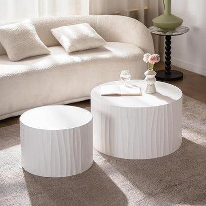 Nesting Coffee Table Set of 2 Round Wooden Coffee Tables Circle Modern Table for Living Room Bedroom Accent End Side Table White - color: 46.45'' White
