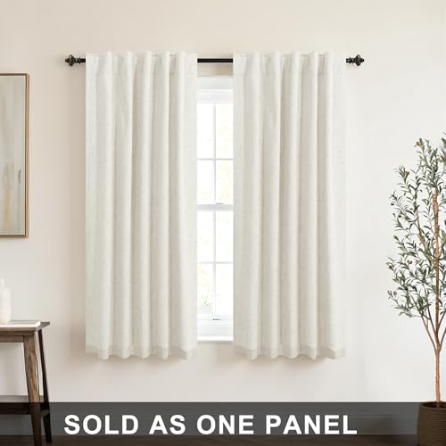 KOUFALL Linen Bathroom Window Curtain,Short Curtain Blackout for Bedroom,Cafe Curtain 45 Inch Length Privacy Decorative Boho Single Curtain Panel for Kitchen - color: Cream Beige, size: 36"W x 45"L (Pack of 1)