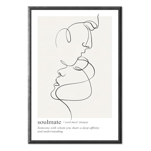 Minimalist Line Wall Art Abstract Couple Line Art Print Black and White Wall Art Soulmate Definition Canvas Prints Minimalist Wall Decor Line Art for Couples Bedroom Decor, Unframed Art 16"x24" - color: Couple Face Line (Unframed)
