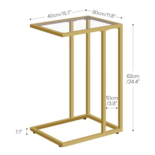 HOOBRO C Shaped End Table, Set of 2, Glass Side Table with Metal Frame, Gold Coffee Table for Small Space, Modern Style, for Living Room, Gold GD03SFP201 - color: Gold