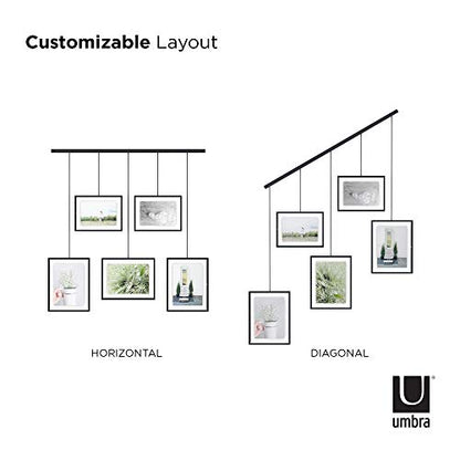 Umbra Exhibit Picture Frame Set, Adjustable Wall Mount, Set of 5, Black | Steel construction, customizable layout, damage-free hanging, fits 4x6 and 5x7 photos, includes mounting hardware - color: Black, size: Set of 5, style: 5-Opening