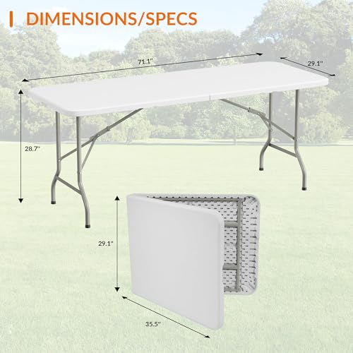 Elevon 6 Feet Heavy Duty Folding Table with Adjustable Height, Fold-in-Half Portable Table for Indoor Outdoor Use - Camping, Picnic, Party, Wedding, Dining, Utility Table - size: 6 feet