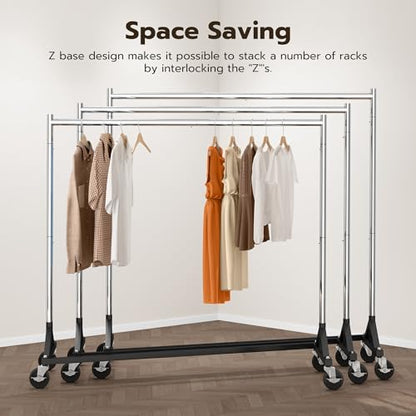 HOKEEPER Commercial Z Base Garment Rack Hold 500LBS Heavy Duty Clothing Rack Adjustable Rolling Clothes Rack for Hanging Clothes Racks on Wheels Portable Z Rack, Chrome Finish | Portable Z Rack, Commercial Heavy Duty Clothing Rack Rolling Garment Rack 24"