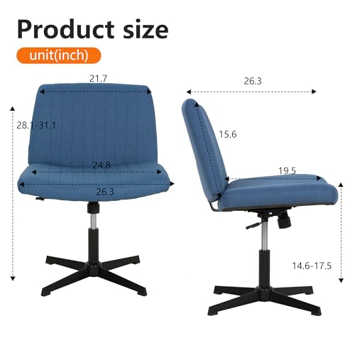 FDW Criss Cross Chair Armless Cross Legged Office Desk Chair Adjustable Swivel Ergonomic Gaming Chair No Wheels Backrest with Wide Seat Native Sponge Computer Task Vanity Chair for Home Office,Blue - color: Blue, style: Without Wheels