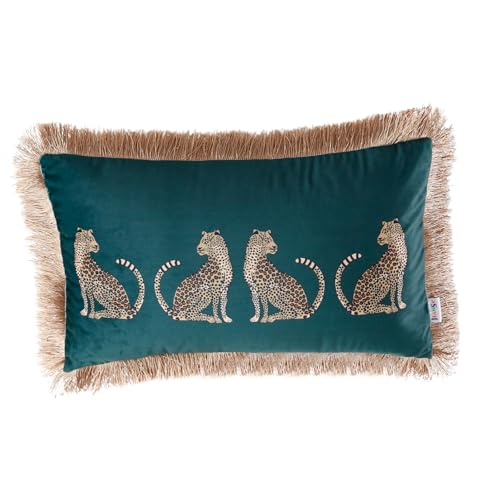 Lumbar Decorative Throw Pillow Cover with Tassels Leopard Pattern Cushion Cover Luxury Style Soft Velvet Pillowcase for Sofa Couch Bedroom (12"x20",Dark Green) - color: Dark Green, size: 20" x 12" (Pack of 1)