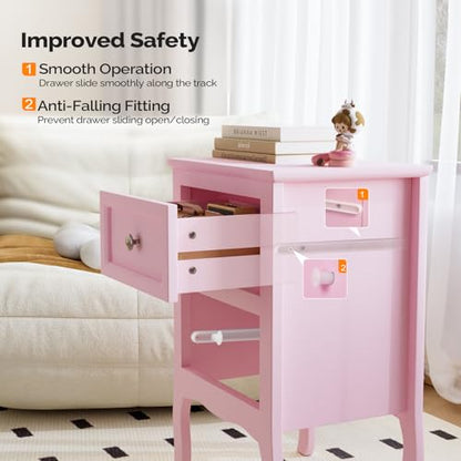 Bonnlo Nightstand Set of 2, Nightstands with 2 Drawers, Bed Side Table/Night Stand, Pink Nightstand, Small Nightstand for Bedroom, College Dorm, Kids’ Room, Living Room, Wood, 16W x 12D x 24H - color: Pink