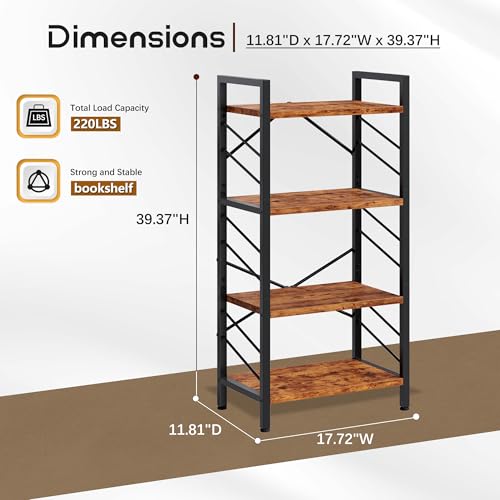 DurayLoly 2 Pieces 4 Tier Bookshelf for Narrow Space, Rustic Brown | Small Space Dwellers , Sidebars and Metal Frame - color: Rustic Brown, size: 4 Tier - 2 pcs