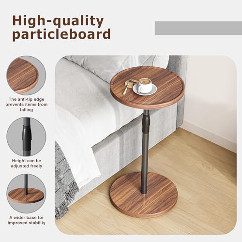 Adjustable Round Side Table, Pedestal Drink Table for Small Spaces | Small End Table, Tall Round Nightstand for Living Room Bedroom Brown ET-010BR - color: Brown
