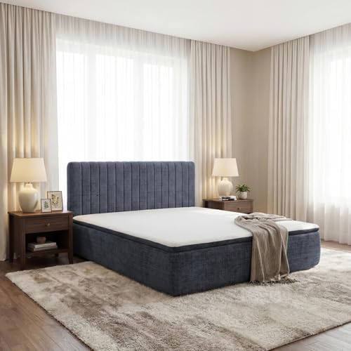 Queen Compression Bed Boneless Bed Frame with Mattress and Headboard - color: Blue, size: Queen