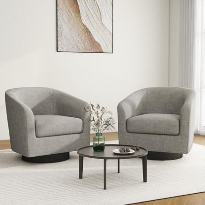 Swivel Barrel Accent Chair, Comfy Reading Armchair, Khaki, Set of 2 | Club Chairs for Adults, Low-Back Design, Modern Round Style, Solid Wood Frame & Metal Swivel Base, For Living Room & Bedroom - color: Khaki