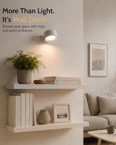 LED Wall Mounted Lights, Rechargeable Wall Sconces, 3 Color Temps, Remote & Touch, 360° Rotating and Dimmable for Bedroom, Bedside & Reading (White, 2 Pack) - color: White