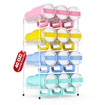Reusable Stackable with Handle Compartment Water Bottle Tumbler Organizer for Stanley 40oz with Handle Cup, Stanley Accessories for Pantry, Cabinet & Kitchen Organization and Storage,4 Tier Hold 12 - size: 12-Bottle